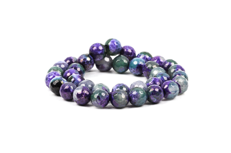 10mm Round Faceted PURPLE and GREEN AGATE Beads, full strand,  Natural Gemstones gag0129