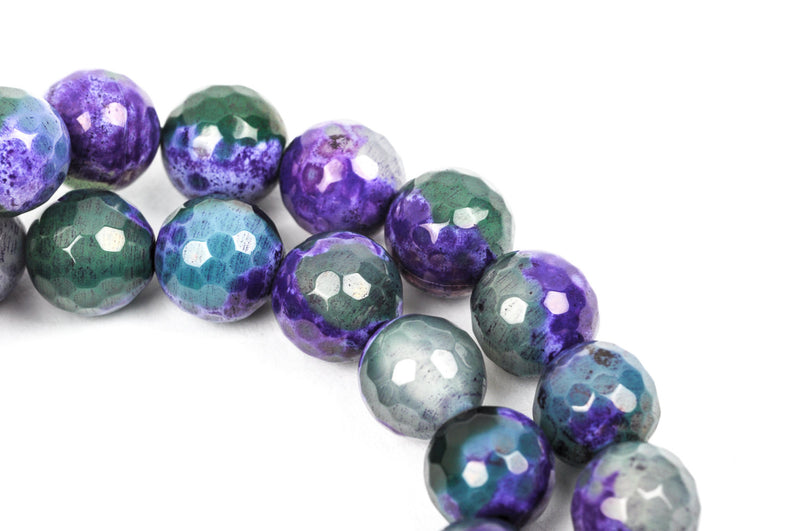 10mm Round Faceted PURPLE and GREEN AGATE Beads, full strand,  Natural Gemstones gag0129