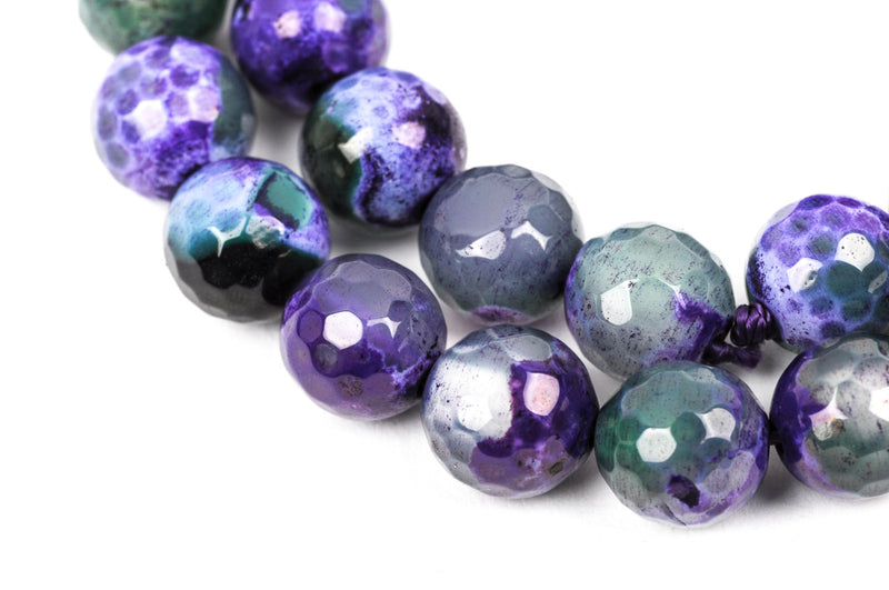 10mm Round Faceted PURPLE and GREEN AGATE Beads, full strand,  Natural Gemstones gag0129