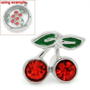 4 Tiny Crystal Rhinestone CHERRY Floating Charms for Memory Lockets, crystal rhinestone, enamel, silver tone metal, che0451