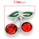 4 Tiny Crystal Rhinestone CHERRY Floating Charms for Memory Lockets, crystal rhinestone, enamel, silver tone metal, che0451