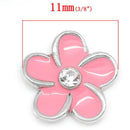 4 Pink Rhinestone FLOWER Floating Charms for Memory Lockets, enamel, silver tone metal, che0445