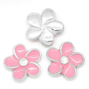 4 Pink Rhinestone FLOWER Floating Charms for Memory Lockets, enamel, silver tone metal, che0445