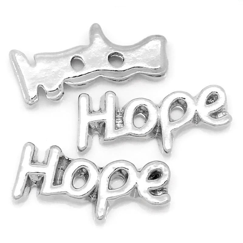 4 Silver HOPE Affirmation Word Floating Charms for Memory Lockets, silver tone metal, chs1638