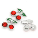 4 Tiny Crystal Rhinestone CHERRY Floating Charms for Memory Lockets, crystal rhinestone, enamel, silver tone metal, che0451