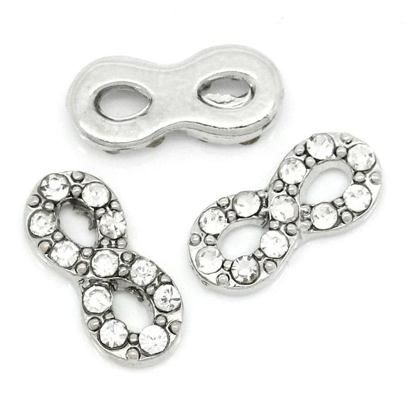 4 Silver INFINITY Symbol Rhinestone Floating Charms for Memory Lockets, silver tone metal, crystals, chs1637