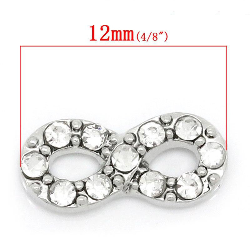 4 Silver INFINITY Symbol Rhinestone Floating Charms for Memory Lockets, silver tone metal, crystals, chs1637