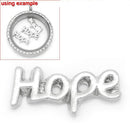 4 Silver HOPE Affirmation Word Floating Charms for Memory Lockets, silver tone metal, chs1638