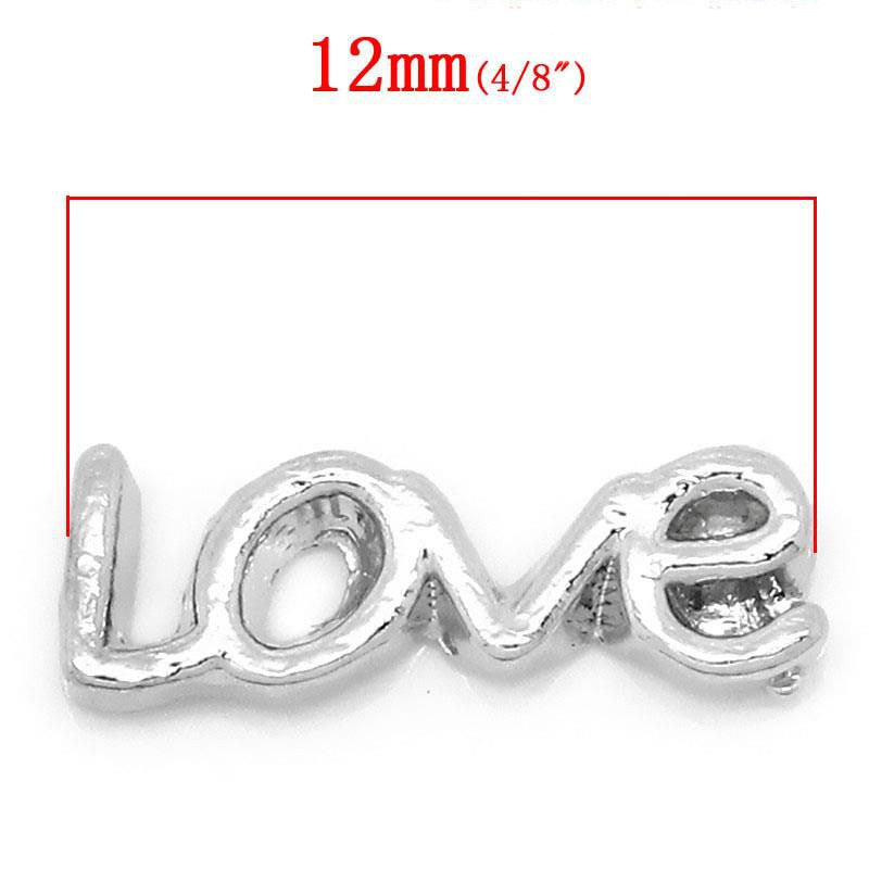 4 Silver LOVE Affirmation Word Floating Charms for Memory Lockets, silver tone metal, chs1633