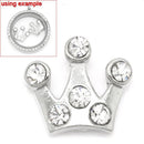 4 Silver PRINCESS CROWN Rhinestone Floating Charms for Memory Lockets, silver tone metal, crystals, chs1635