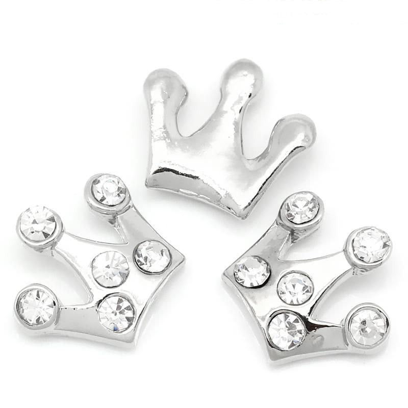 4 Silver PRINCESS CROWN Rhinestone Floating Charms for Memory Lockets, silver tone metal, crystals, chs1635