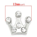 4 Silver PRINCESS CROWN Rhinestone Floating Charms for Memory Lockets, silver tone metal, crystals, chs1635