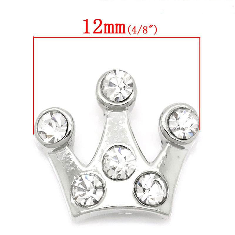 4 Silver PRINCESS CROWN Rhinestone Floating Charms for Memory Lockets, silver tone metal, crystals, chs1635