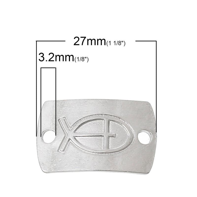 5 JESUS FISH Ichthus Charms, Silver Tone 2-hole Link Connector Charms, 1" long  chs1642