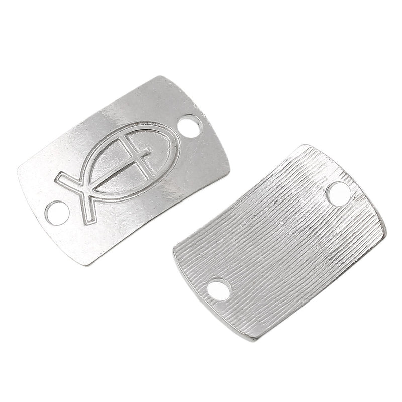 5 JESUS FISH Ichthus Charms, Silver Tone 2-hole Link Connector Charms, 1" long  chs1642