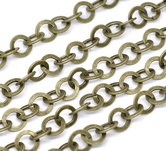1 yard (3 feet) Large Bronze Metal ROUND Link Chain, links are 10mm  fch0211