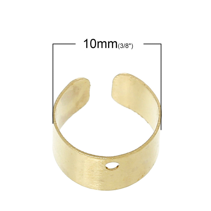 20 Gold Brass EAR CUFF Findings for Jewelry Making, with hole, 10mm  fin0358a