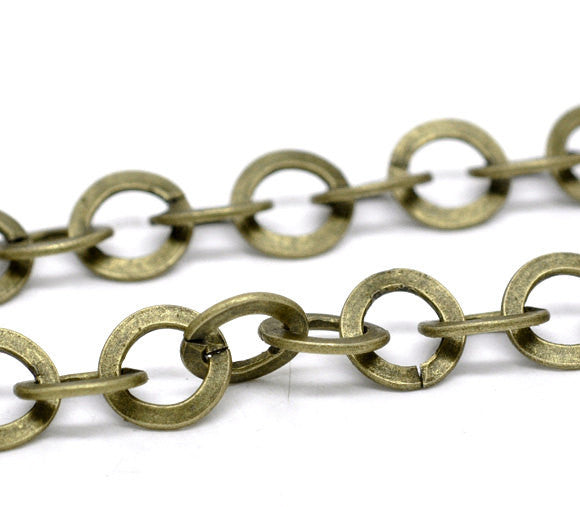 1 yard (3 feet) Large Bronze Metal ROUND Link Chain, links are 10mm  fch0211