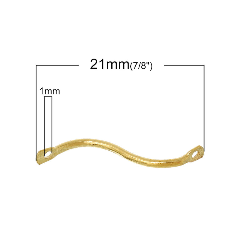 50 Gold Brass Curved 2-hole Spacer Bars Findings for Jewelry Making, 7/8" long fin0359