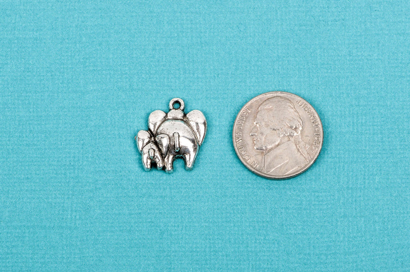 8 MOTHER and BABY Elephant Silver Tone Pewter Charm Pendant  chs1646