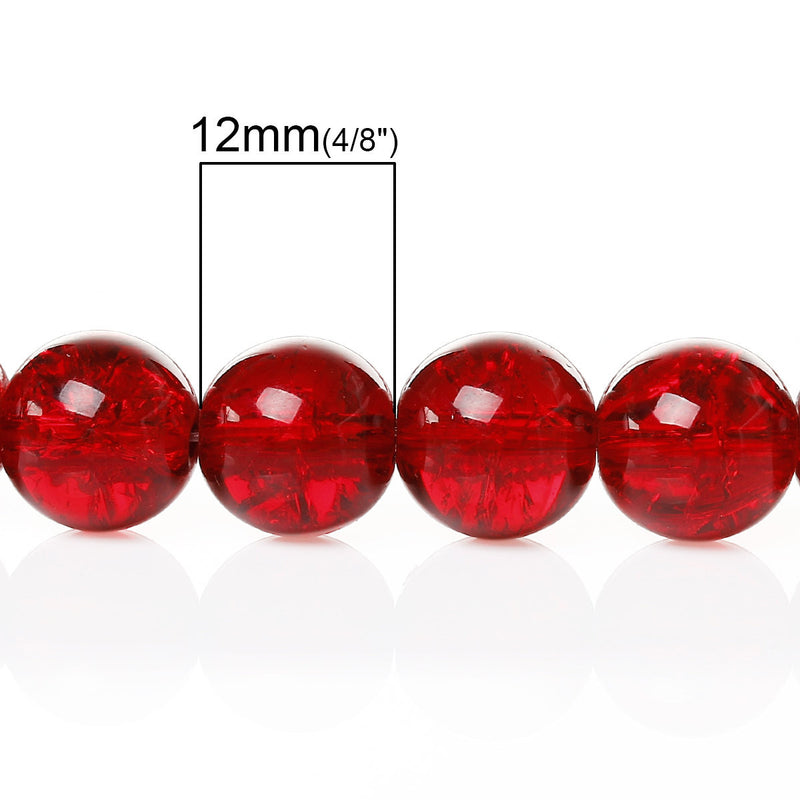 12mm CRIMSON RED Round Crackle Glass Beads  30 beads bgl1013