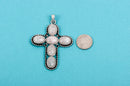 1 Rose Quartz Silver Cross Pendant, large oval gemstone cabochons set in oxidized silver bezel setting, 3" long  cgm0040
