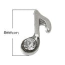4 Silver MUSIC NOTE Rhinestone Floating Charms for Memory Lockets, silver tone metal, crystals, chs1657