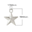 10 Silver Plated STAR Charm Pendants, 1/2" beveled double-sided design, same on front and back, chs1658a