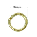 50 Gold Plated open jump rings, 6mm OD, 4mm ID, 18 gauge wire, jum0103a