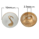 10 MUSIC NOTE Shank Buttons, gold plated over copper, white enamel, 10mm, 3/8" diameter but0212