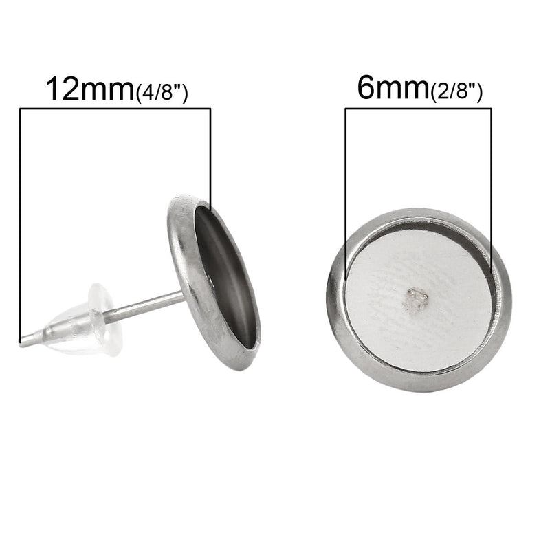 30 stainless steel cabochon bezel setting earring post blanks fits 6mm round inside bezel fin0362