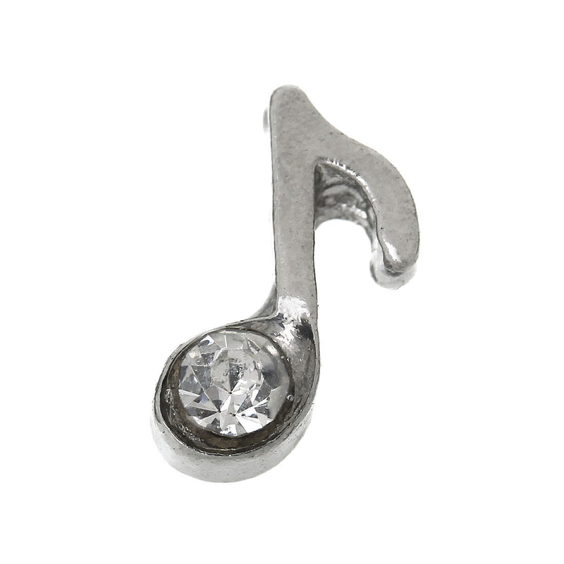 4 Silver MUSIC NOTE Rhinestone Floating Charms for Memory Lockets, silver tone metal, crystals, chs1657
