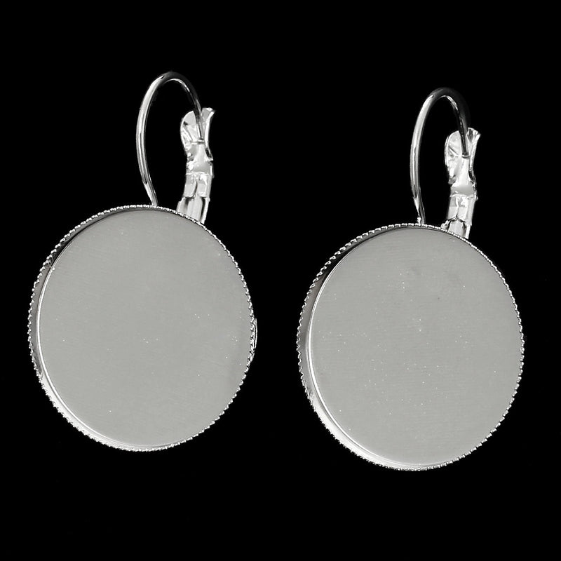 10 (5 pairs) silver plated cabochon bezel setting lever back earring components, fits 20mm round  inside bezel  fin0370