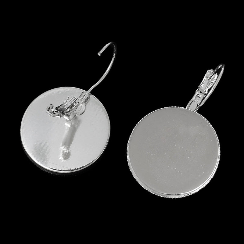 10 (5 pairs) silver plated cabochon bezel setting lever back earring components, fits 20mm round  inside bezel  fin0370