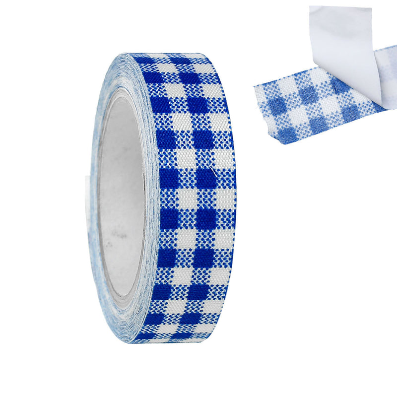5/8" Royal Blue Gingham Checkered Sticky Fabric Tape adhesive on back, 4 meter roll  adh0011