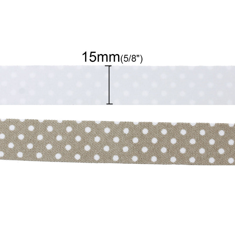 5/8" Mushroom Tan Polka Dots Sticky Fabric Tape adhesive on back, 4 meter roll  adh0012