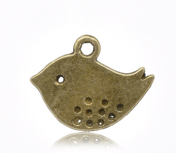 10 Bronze MODERN BIRD . Charm Pendants, flat, metal  chb0311