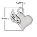 10 Silver Oxidized HEART with WINGS Charm Pendants, 1/2"  chs1667