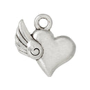 10 Silver Oxidized HEART with WINGS Charm Pendants, 1/2"  chs1667