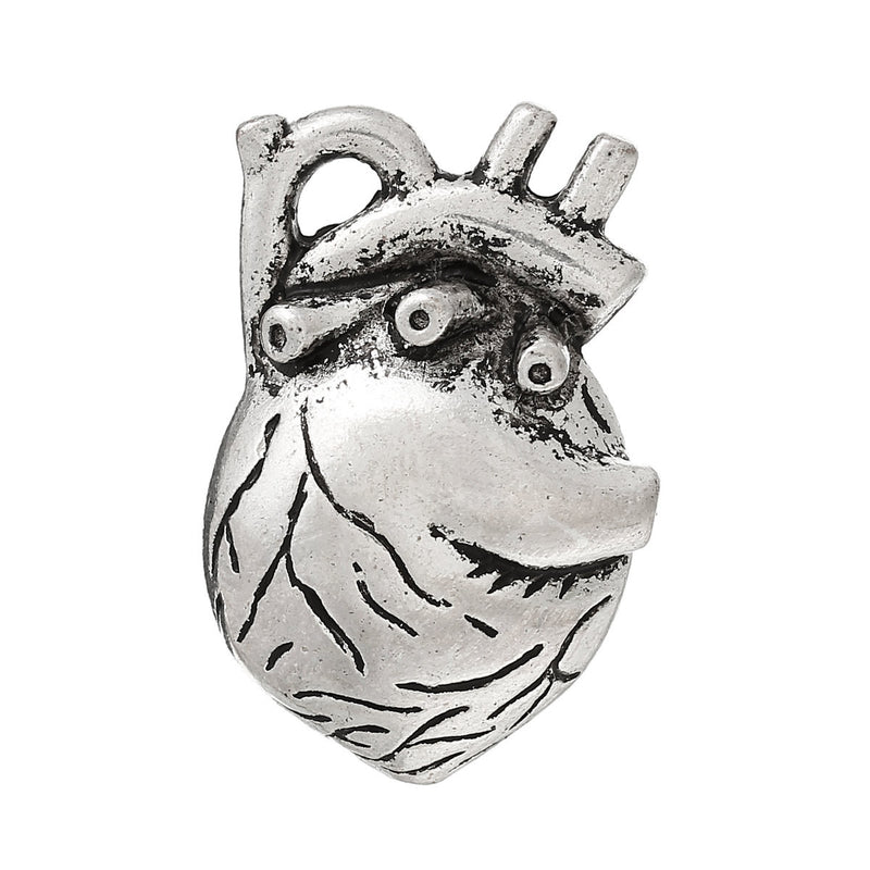 1 Large HEART Anatomical Body Parts Pewter Charm Pendant, 3D design, 1.5" chs1665