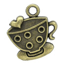 6 Bronze TEA CUP and Saucer Charm Pendants, 1"  chb0312