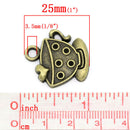 6 Bronze TEA CUP and Saucer Charm Pendants, 1"  chb0312
