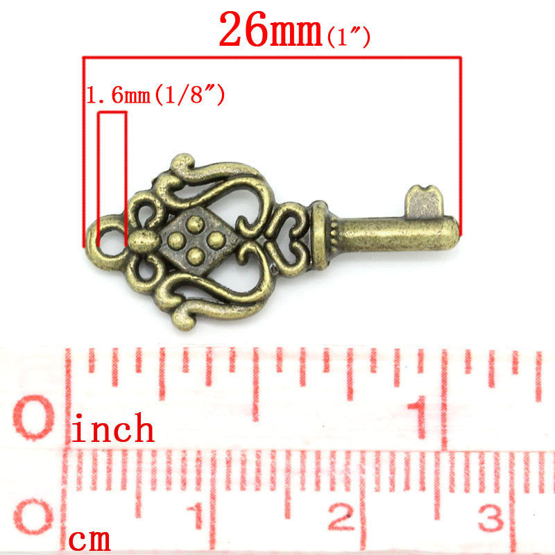 10 Bronze FANCY KEY Charm Pendants, 1" long  chb0315