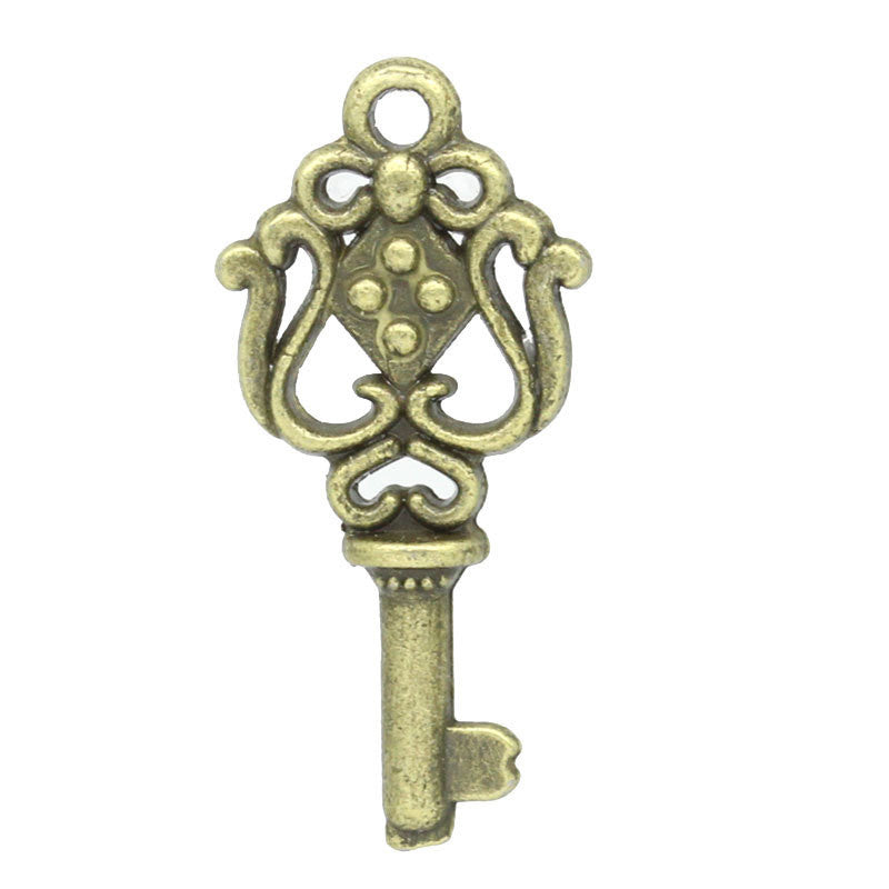 10 Bronze FANCY KEY Charm Pendants, 1" long  chb0315