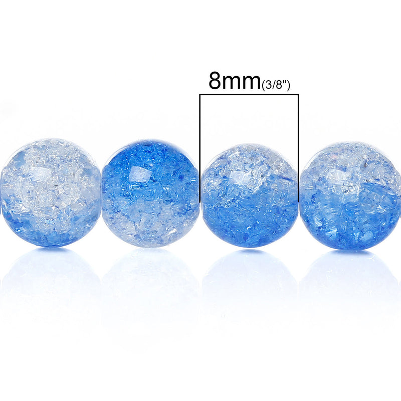 24 Crackle Glass Dark ROYAL BLUE and CLEAR Round Beads  8mm . bgl0334a