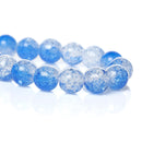 24 Crackle Glass Dark ROYAL BLUE and CLEAR Round Beads  8mm . bgl0334a