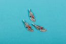 4 Silver FEATHER Charm Pendants, red enamel accent, 1.5" long  che0455