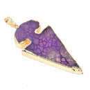 1 Grape Purple ARROWHEAD AGATE Gemstone Pendant, Gold Plated Bezel, 2-1/4" long  cgm0045