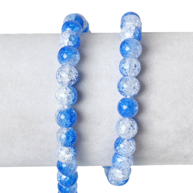 24 Crackle Glass Dark ROYAL BLUE and CLEAR Round Beads  8mm . bgl0334a