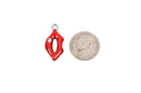 4 KISS LIPS Charm Pendants, red enamel with rhinestone, 1" long  che0453